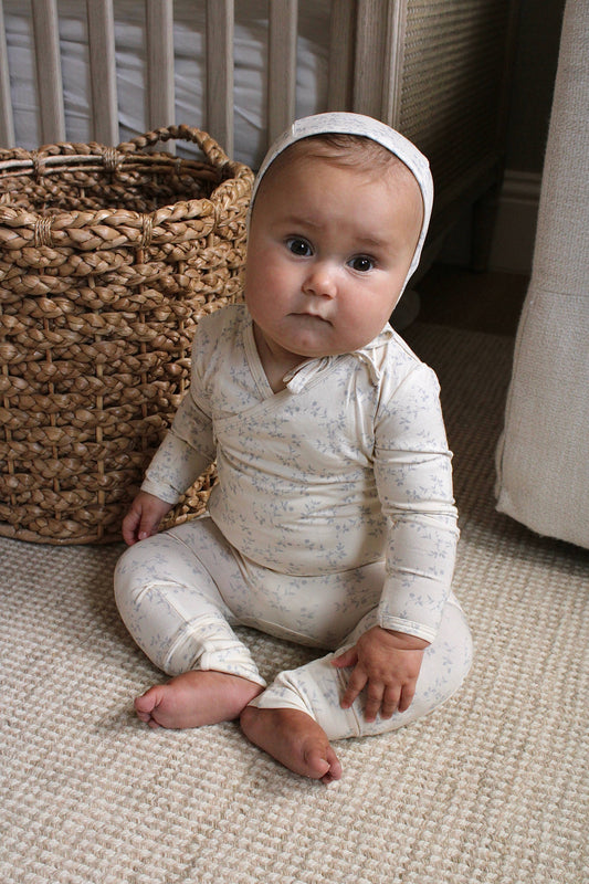 Bamboo/Organic Cotton Wrap Footie - Soft Blue Vine